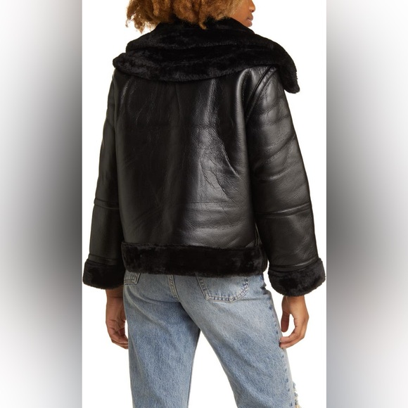 NWT Topshop Faux Leather Aviator Jacket with Faux Fur Trim - Picture 3 of 10